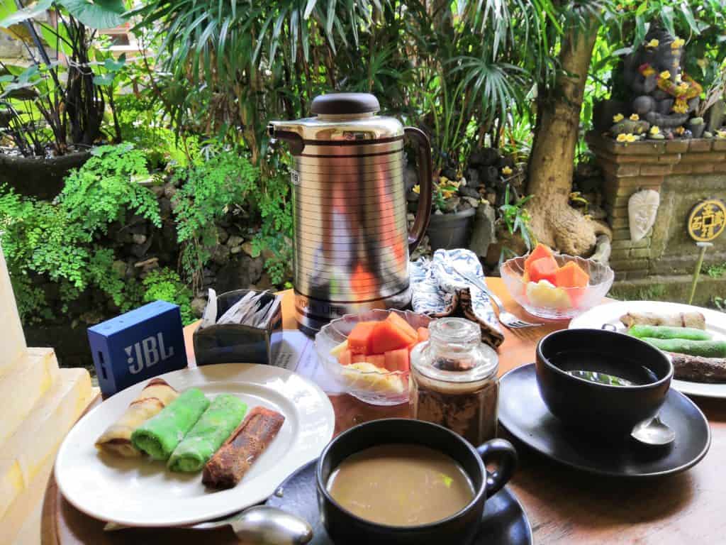 Arya's homestay amazing coconut pancake breaksfast in Ubud
