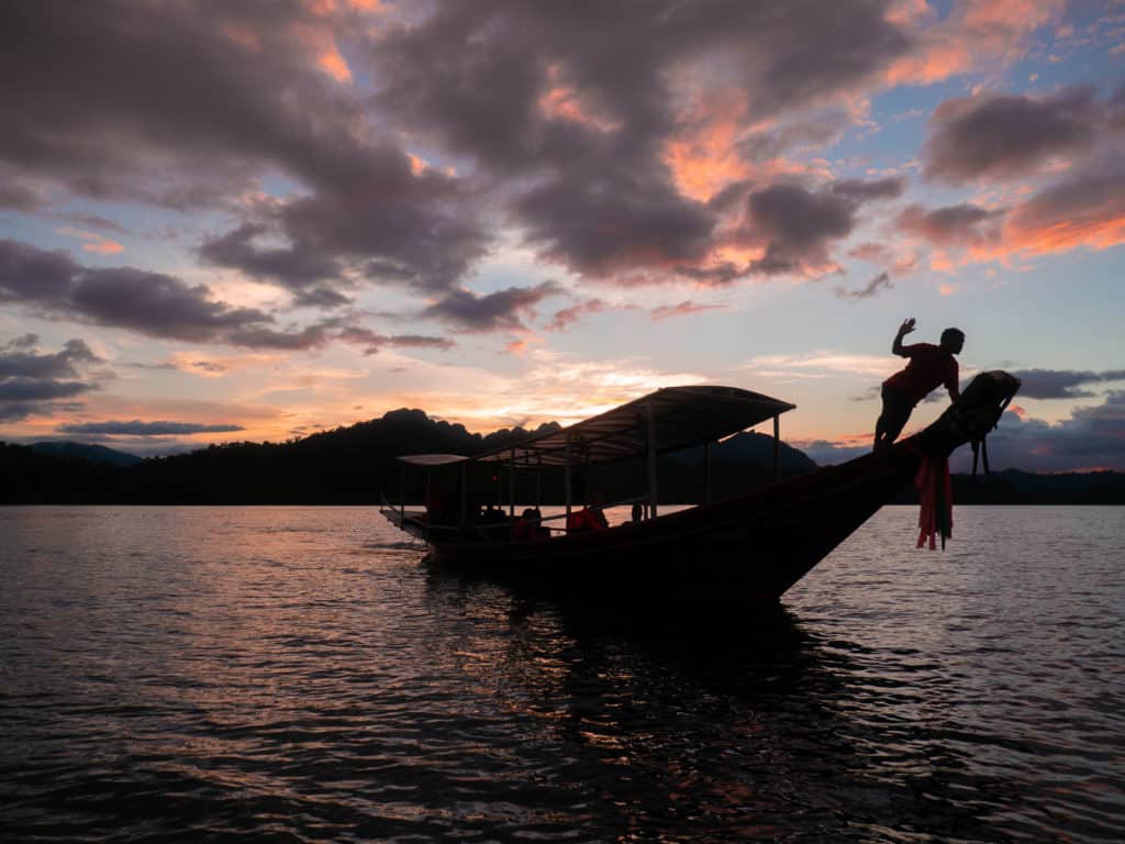 Sunset at Cheow Lan lake in Khao Sok national park