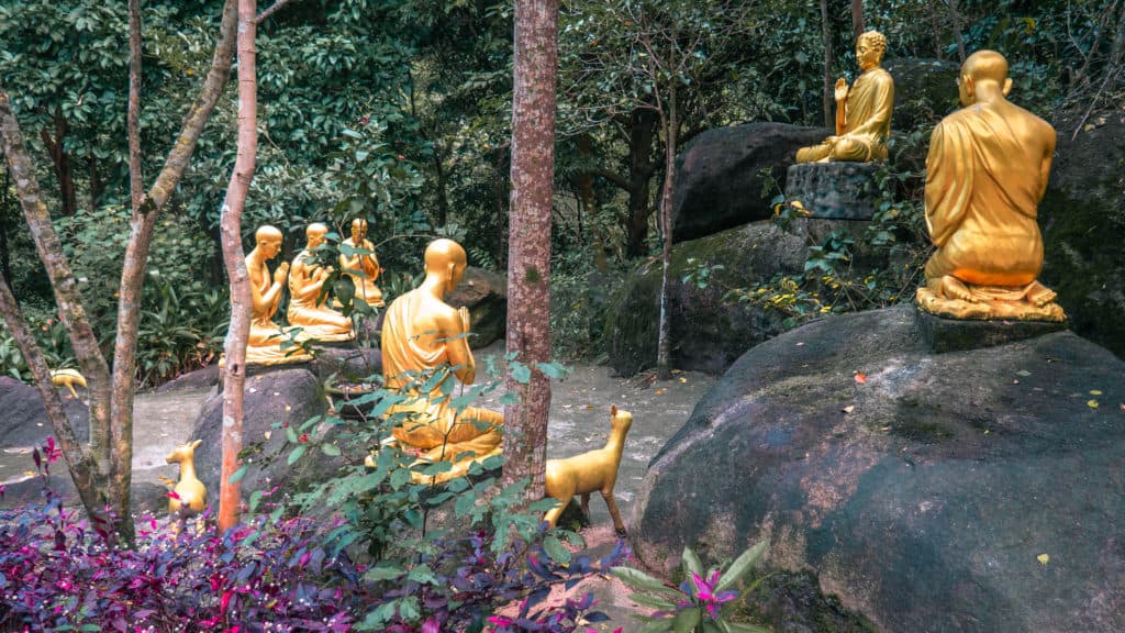 Bach Ma National Park Temple golden statues