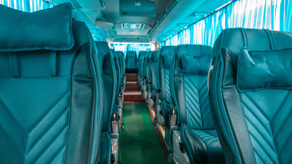 FUTA Bus Liner comfortable seats on the way from Can Tho to Ha Tien