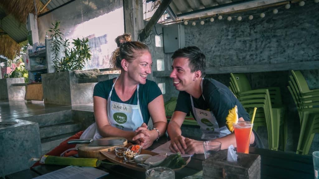 Travel couple at Time for Lime - Happy in front of Mieng Kham, ready to learn & eat!