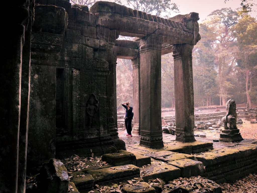 Exploring Angkor temples in the rain