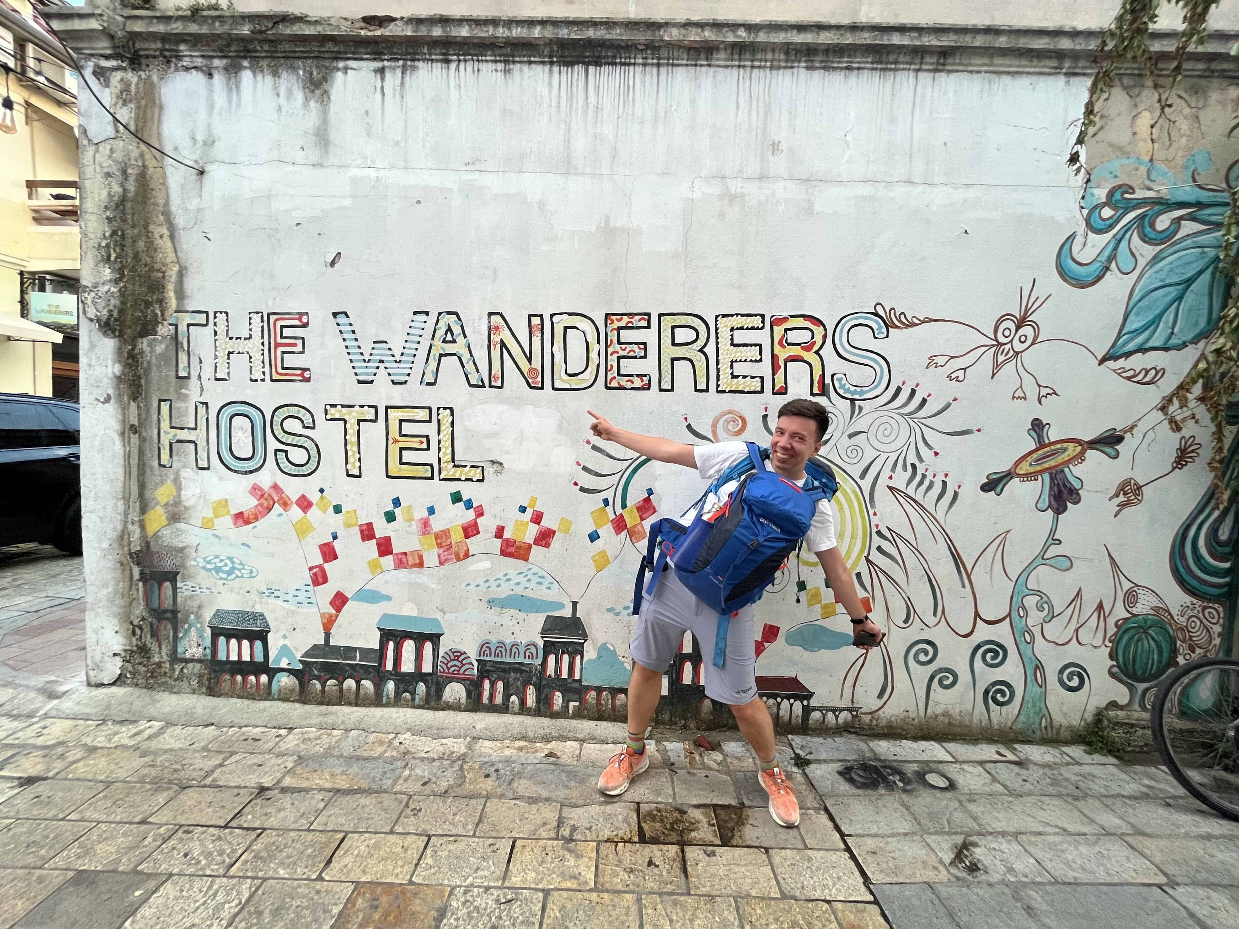David in front of the Wanderers Hostel, Shkodër