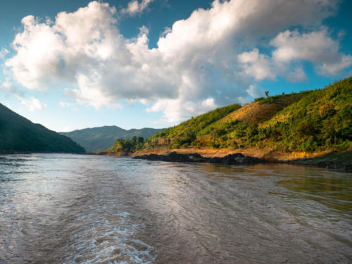 Laos Mekong river fluffy clouds 